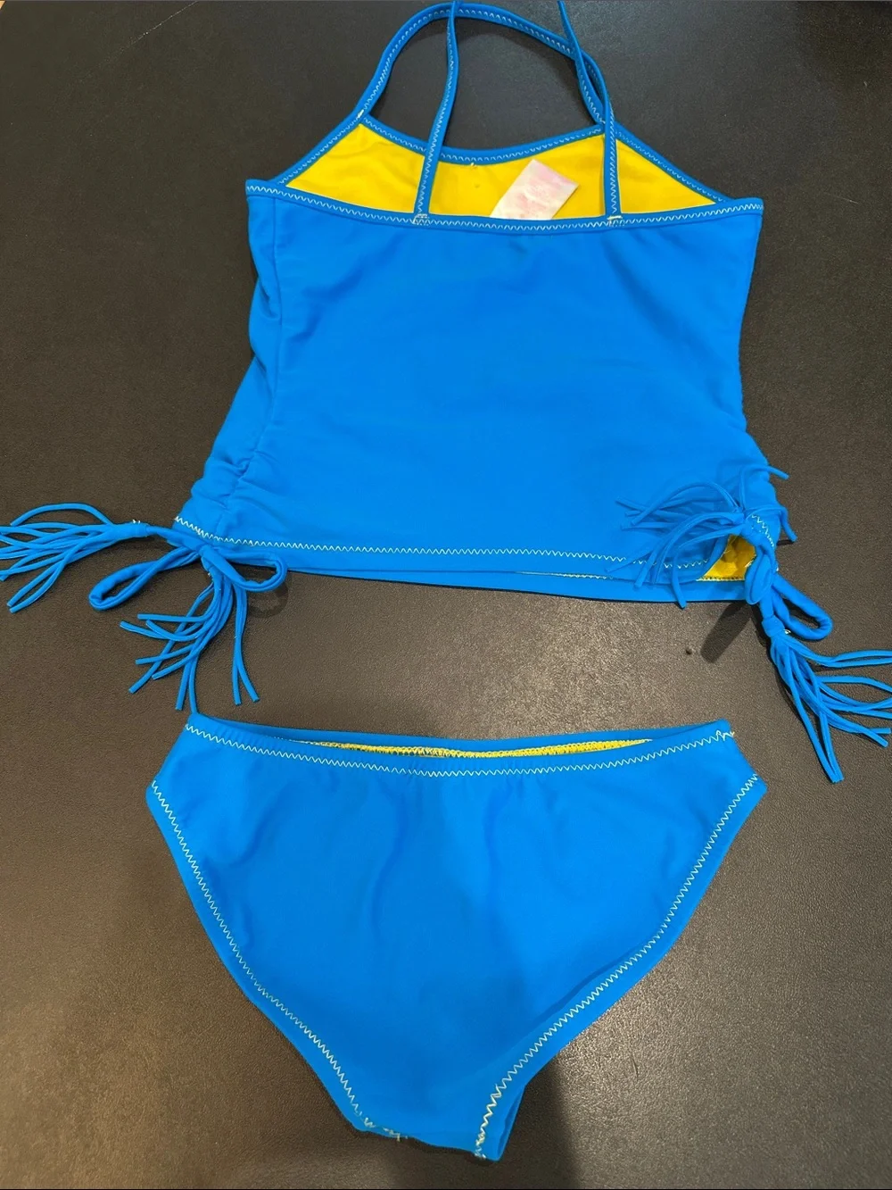 Jessica Simpson Bright Blue Tankini Set with Yellow Lining